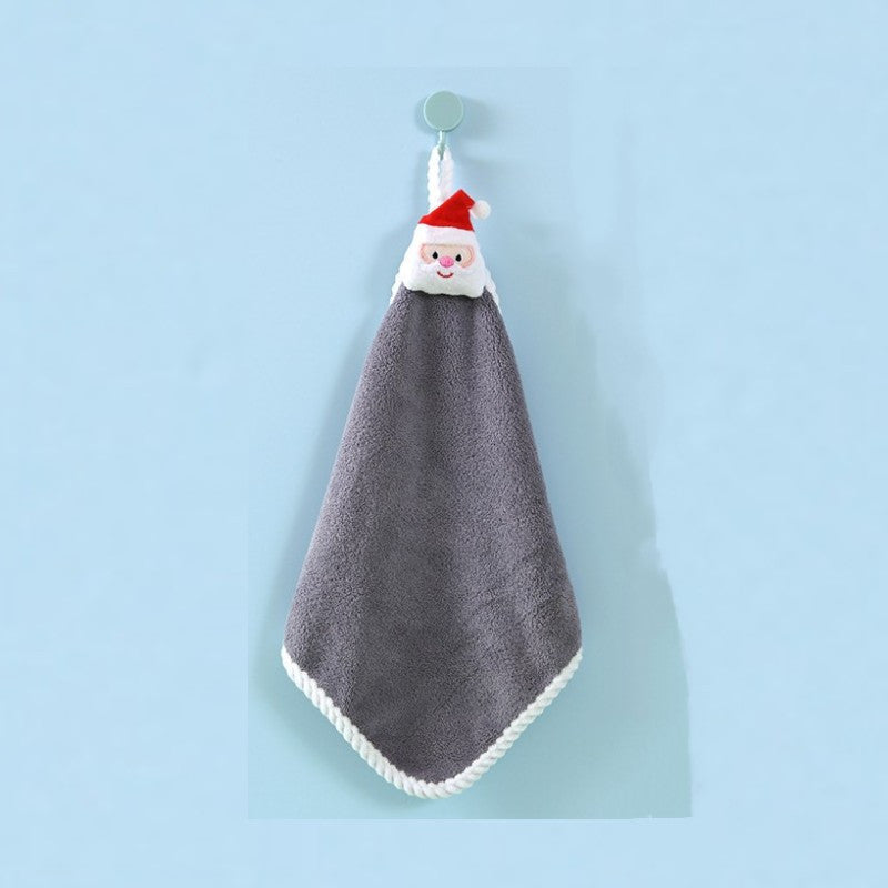 Adorable Cartoon Christmas Fingertip Towel - Soft Coral Fleece, Hanging Loop, Ideal for Bathroom Decor & Gift