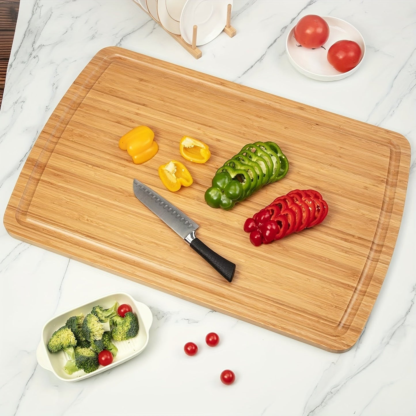 Single Bamboo Cutting Board - Versatile Chopping Block with Food Safety Features, Suitable for Meat, Cheese, Bread, Vegetables, and Fruits - Essential Kitchen Tool and Great Gift for Family Members