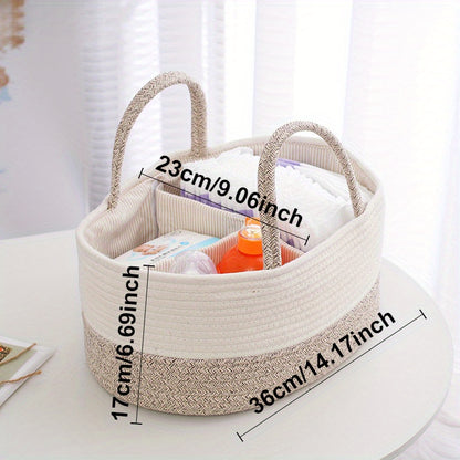 European-style woven storage basket with viewing window, ideal for organizing diapers, toys, and home essentials. Portable and versatile design for home organization needs.