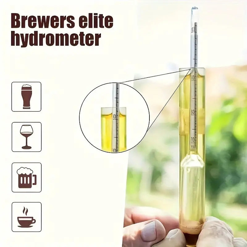 Alcohol testing kit with three test tubes for home brewing, liquor concentration, hygrometer, and density check.