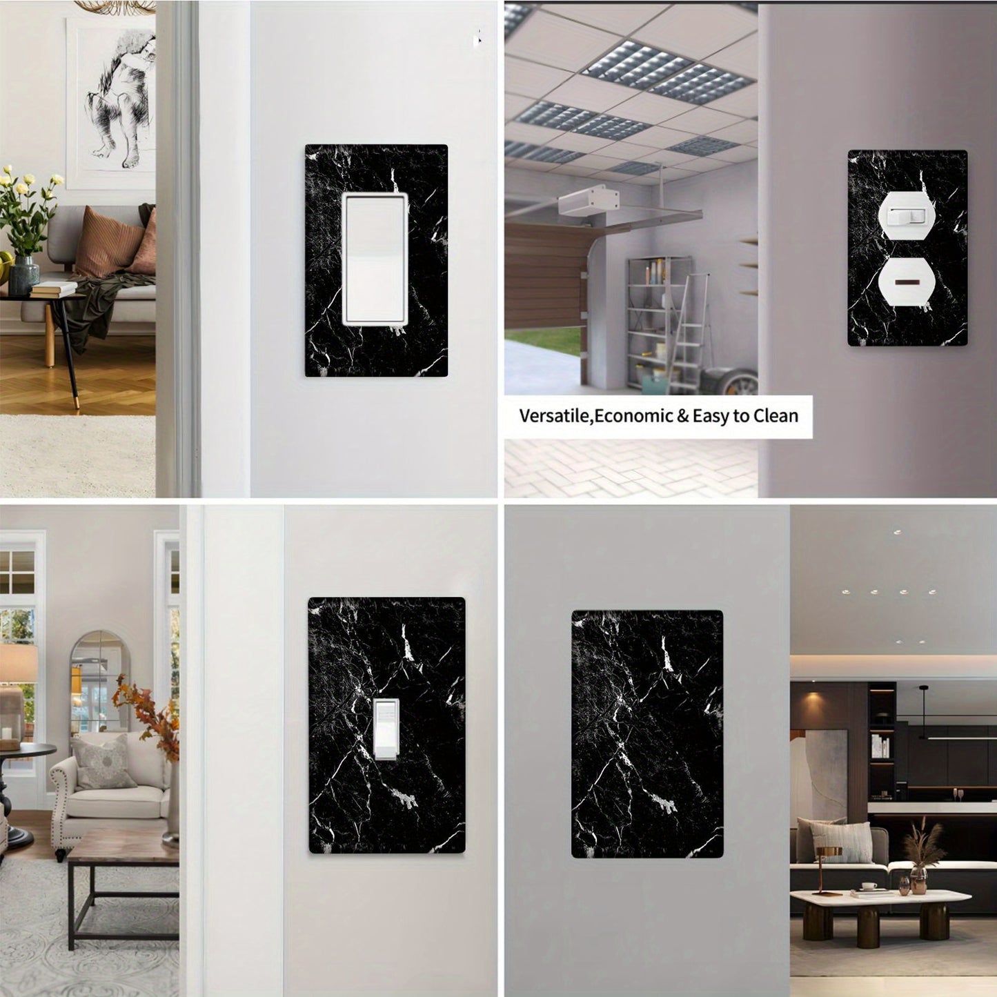 Marble light switch cover available for single or double rocker switches, made of durable polycarbonate material, perfect for decorating household sockets and switch boards in the black market.