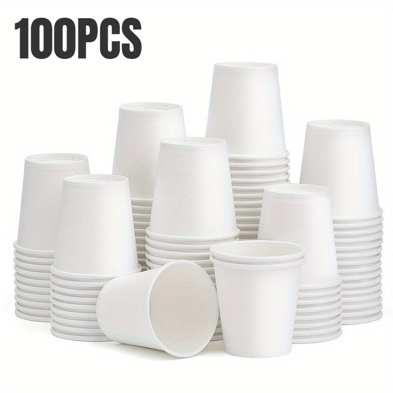 Disposable Small Paper Cups perfect for Supermarket tastings, parties, snacks, office coffee, beverages, candy, hotels, and mini mouthwash. Available in packs of 50 or 100 pieces.