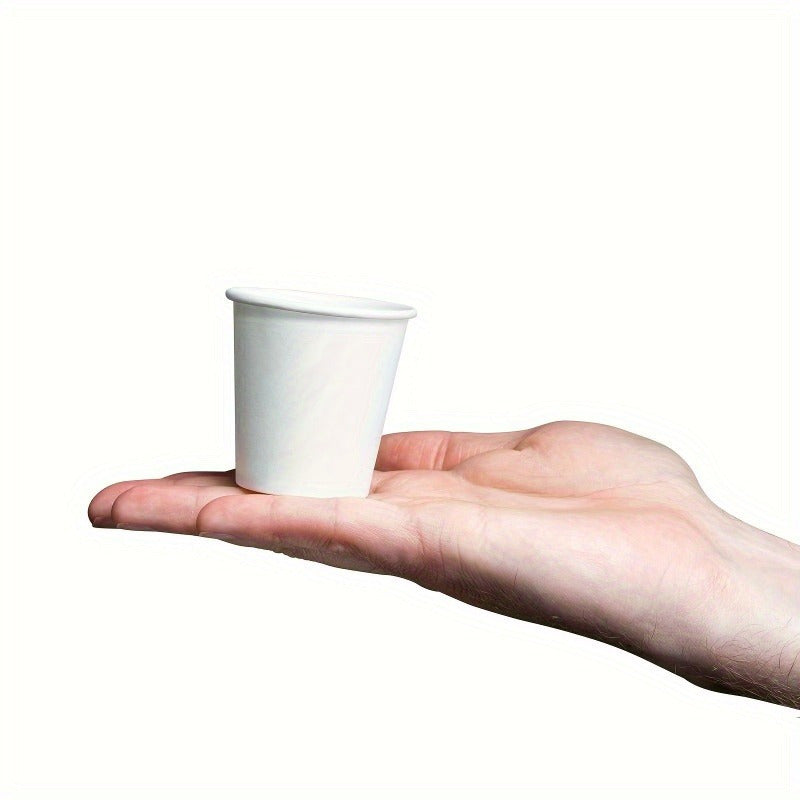 Disposable Small Paper Cups perfect for Supermarket tastings, parties, snacks, office coffee, beverages, candy, hotels, and mini mouthwash. Available in packs of 50 or 100 pieces.