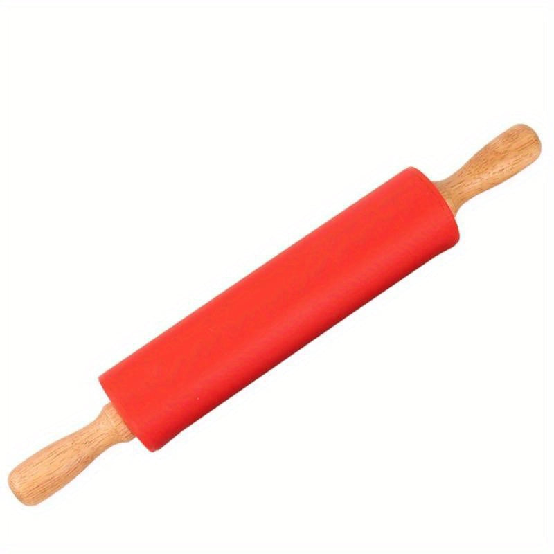 Silicone Rolling Pin with Wooden Handle for Pasta and Cookie Dough - 1 piece