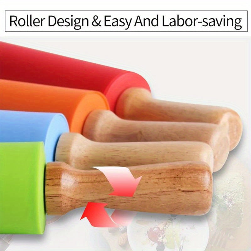 Silicone Rolling Pin with Wooden Handle for Pasta and Cookie Dough - 1 piece