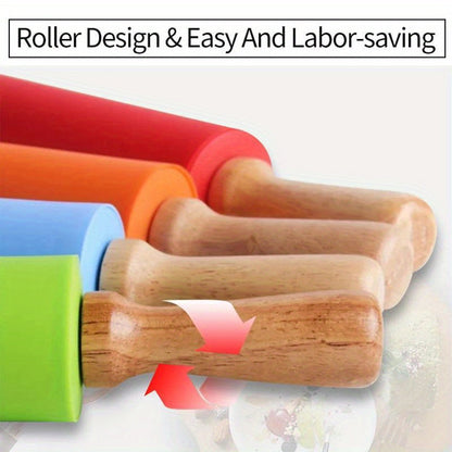 Silicone Rolling Pin with Wooden Handle for Pasta and Cookie Dough - 1 piece