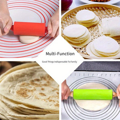 Silicone Rolling Pin with Wooden Handle for Pasta and Cookie Dough - 1 piece