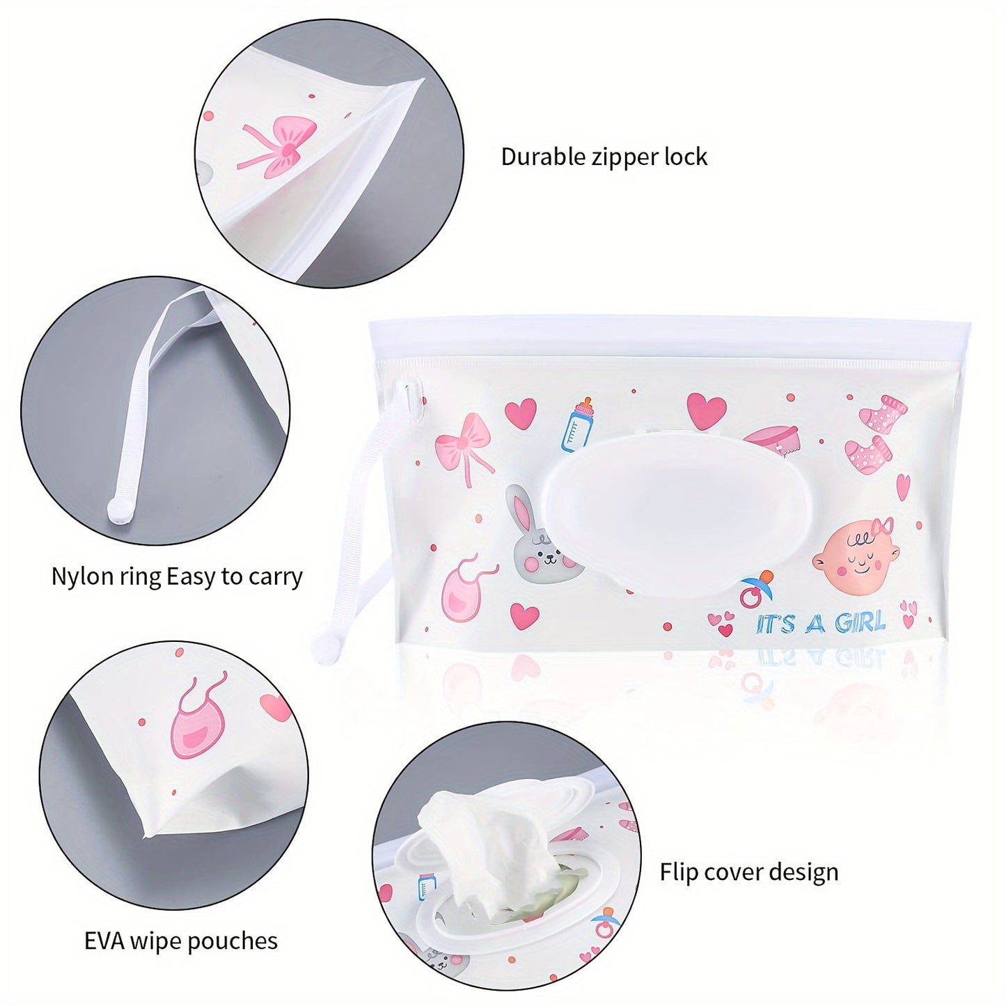 A handy storage pouch for wet wipes, featuring a flip cover and detachable pouch for convenient access.