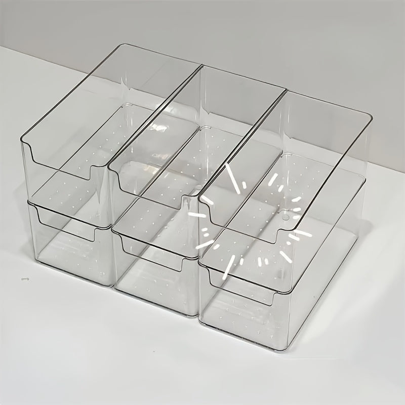 Set of 3 clear plastic storage boxes, ideal for organizing various items in drawers or on desks in the bathroom and vanity. No electricity needed. Great for home storage.