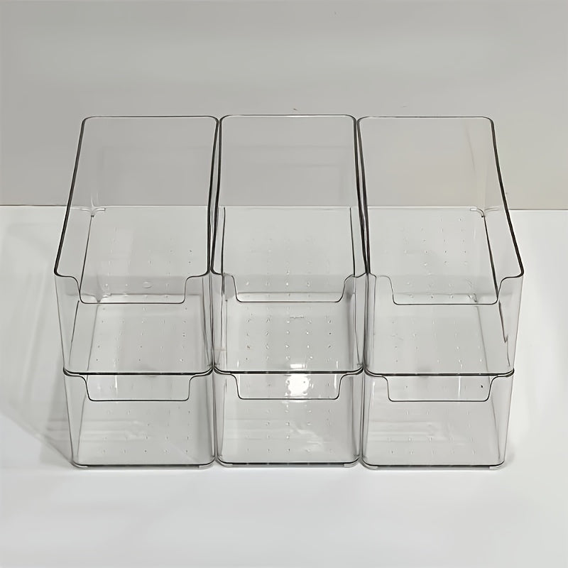 Set of 3 clear plastic storage boxes, ideal for organizing various items in drawers or on desks in the bathroom and vanity. No electricity needed. Great for home storage.