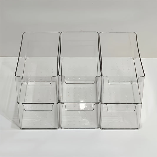 Set of 3 clear plastic storage boxes, ideal for organizing various items in drawers or on desks in the bathroom and vanity. No electricity needed. Great for home storage.