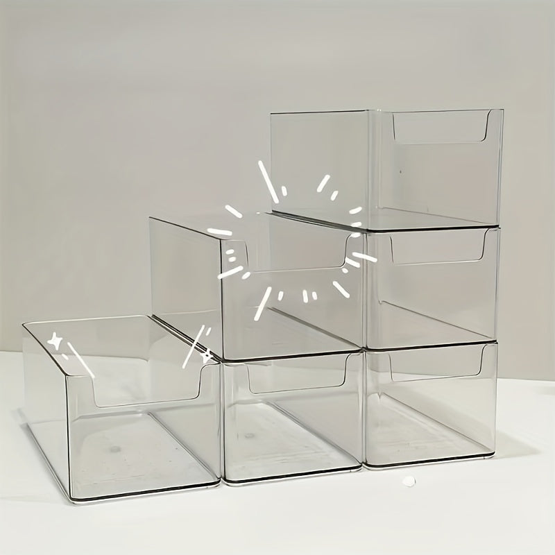 Set of 3 clear plastic storage boxes, ideal for organizing various items in drawers or on desks in the bathroom and vanity. No electricity needed. Great for home storage.