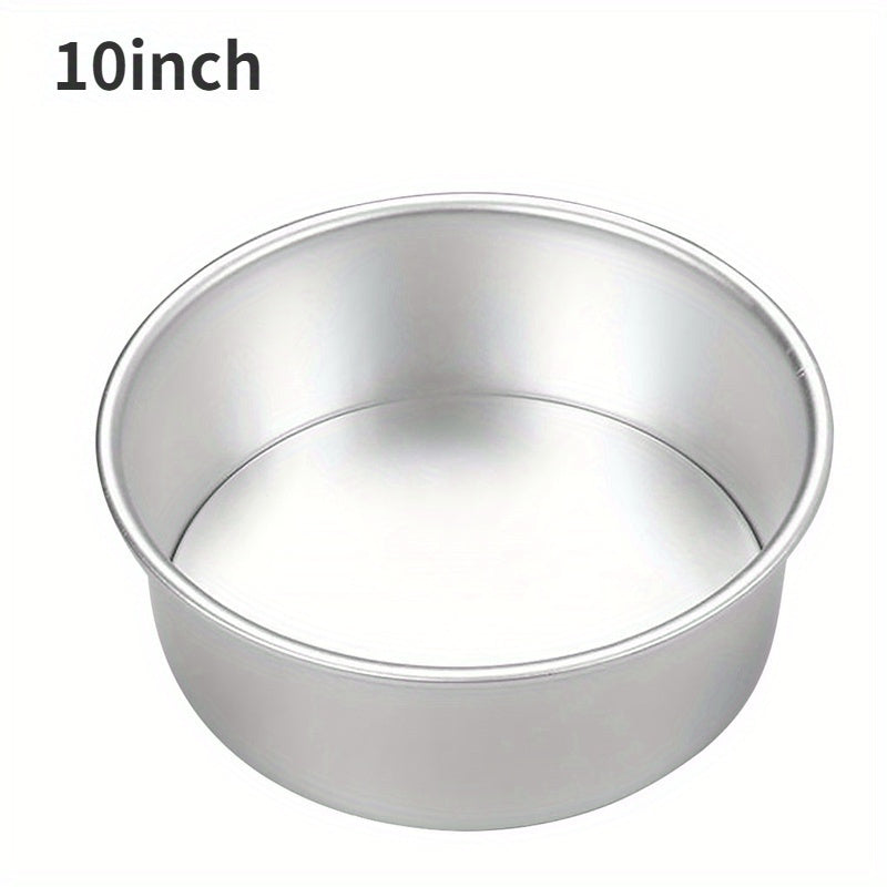 Set of 4 round cake molds measuring 10.16 cm, 15.24 cm, 20.32 cm, and 25.4 cm. Made of non-stick aluminum alloy, perfect for making Daifuku Pan and wedding cakes. Features removable bottom for easy release.