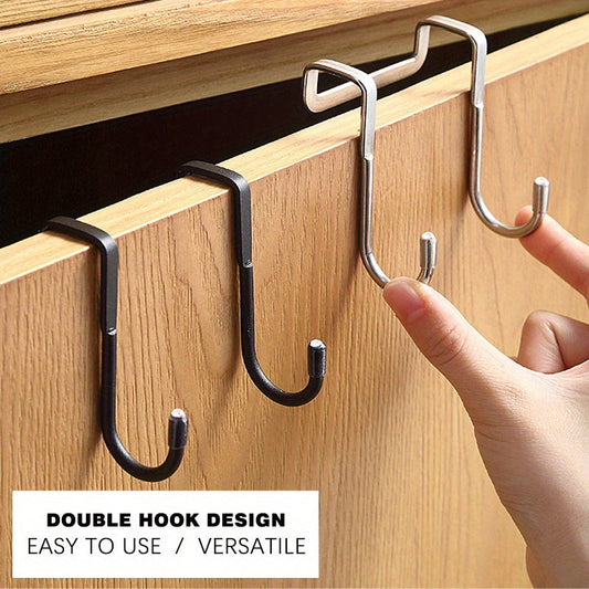 Stainless Steel Double S-Shape Hook for Kitchen Bathroom Cabinet Door, No Punching Required, Ideal for Coat and Towel Storage