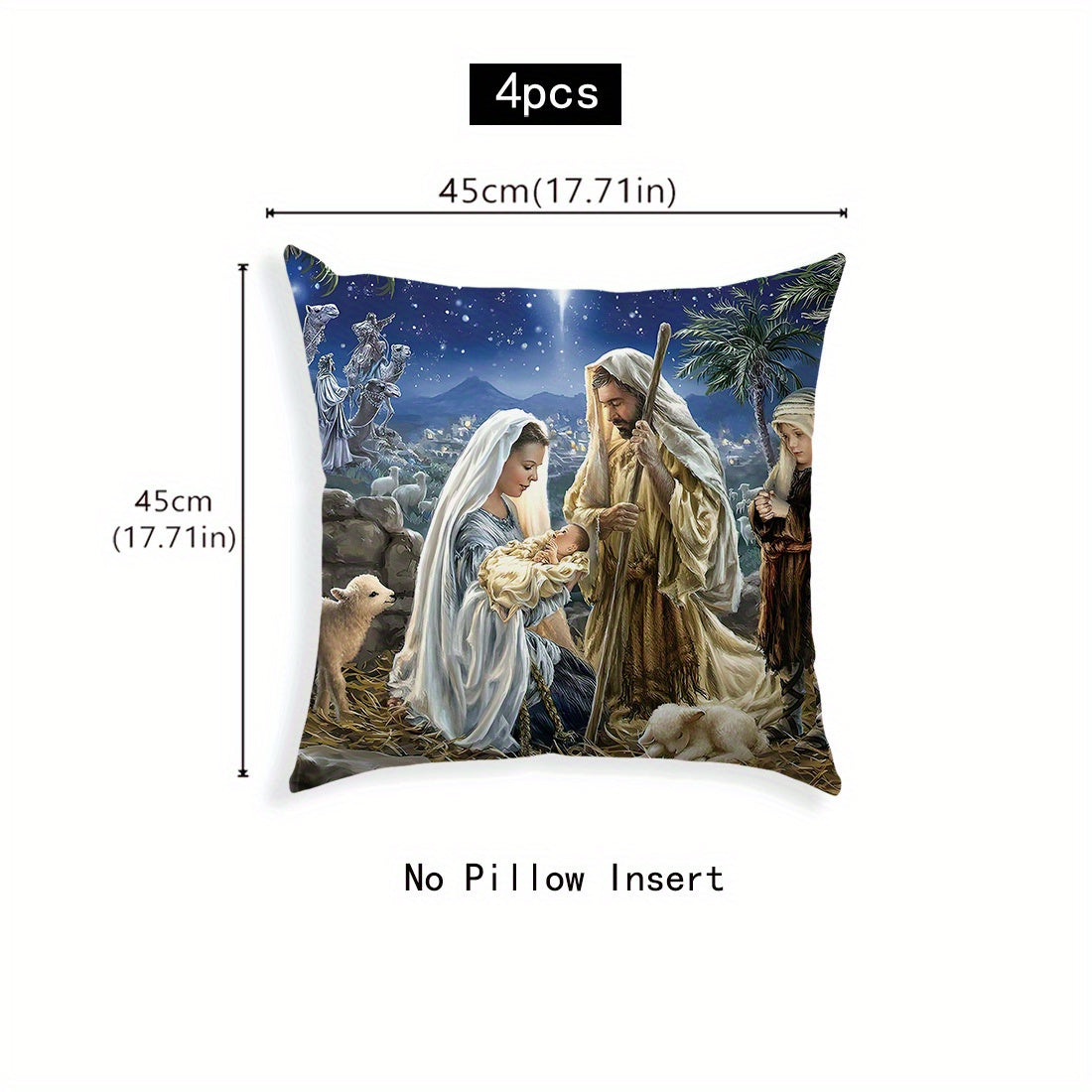 1 piece of 45x45cm Bible story illustration peach fleece throw pillow case for home decoration. Suitable for living room, sofa, or bedroom. Features double-sided printing, pillow insert not included.