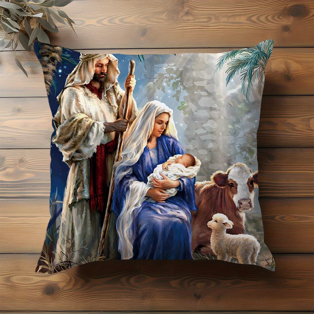 1 piece of 45x45cm Bible story illustration peach fleece throw pillow case for home decoration. Suitable for living room, sofa, or bedroom. Features double-sided printing, pillow insert not included.