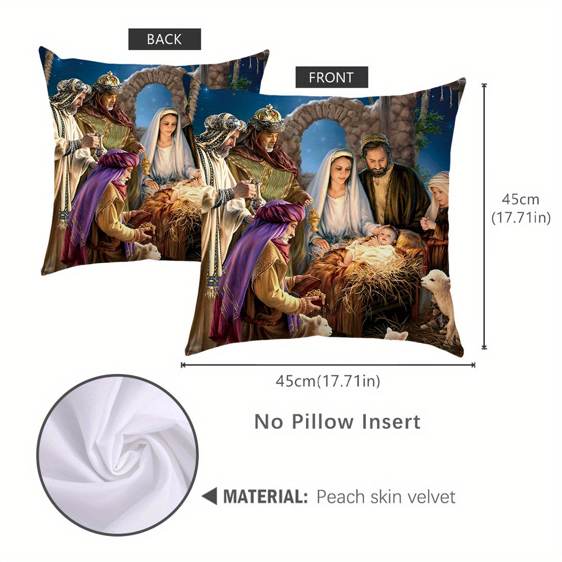 1 piece of 45x45cm Bible story illustration peach fleece throw pillow case for home decoration. Suitable for living room, sofa, or bedroom. Features double-sided printing, pillow insert not included.