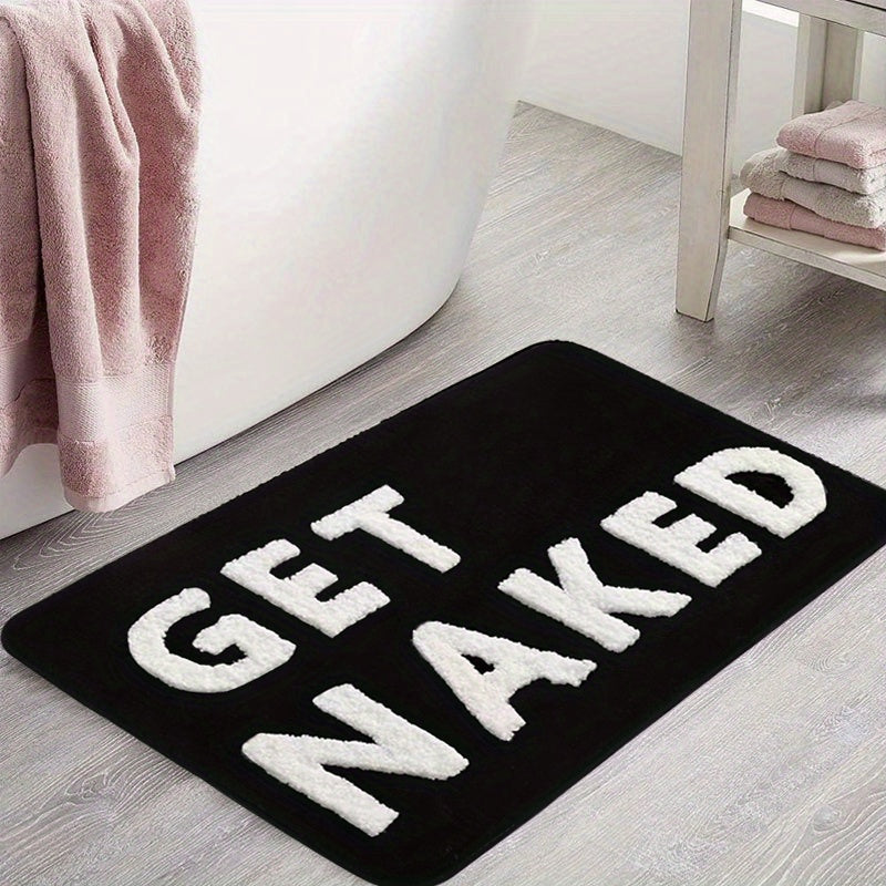 Microfiber Bathtub Mat with "GET NAKED" Design - Machine Washable, Non-Slip Rug for Bathroom, Shower, or Spa - Fun and Soft Mat for Yoga, Home, or Entryway