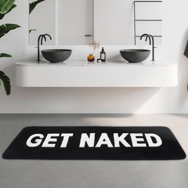 Microfiber Bathtub Mat with "GET NAKED" Design - Machine Washable, Non-Slip Rug for Bathroom, Shower, or Spa - Fun and Soft Mat for Yoga, Home, or Entryway