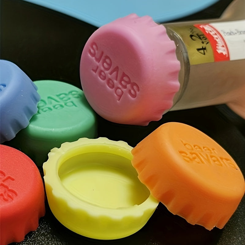 Set of 6 Reusable Silicone Bottle Caps in various colors, Ideal for maintaining product freshness, Durable and food-friendly, Includes airtight lids for sealing beverages, Perfect for organizing and preserving items in the kitchen