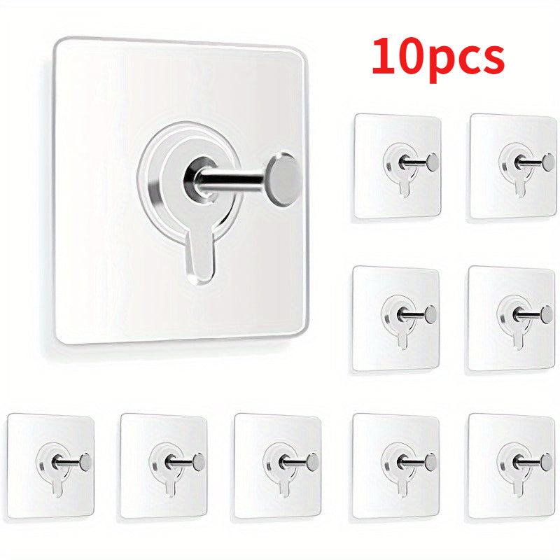 10 sleek white adhesive wall hooks with easy install, heavy-duty 5.9KG capacity for picture hanging and home organization without damage.