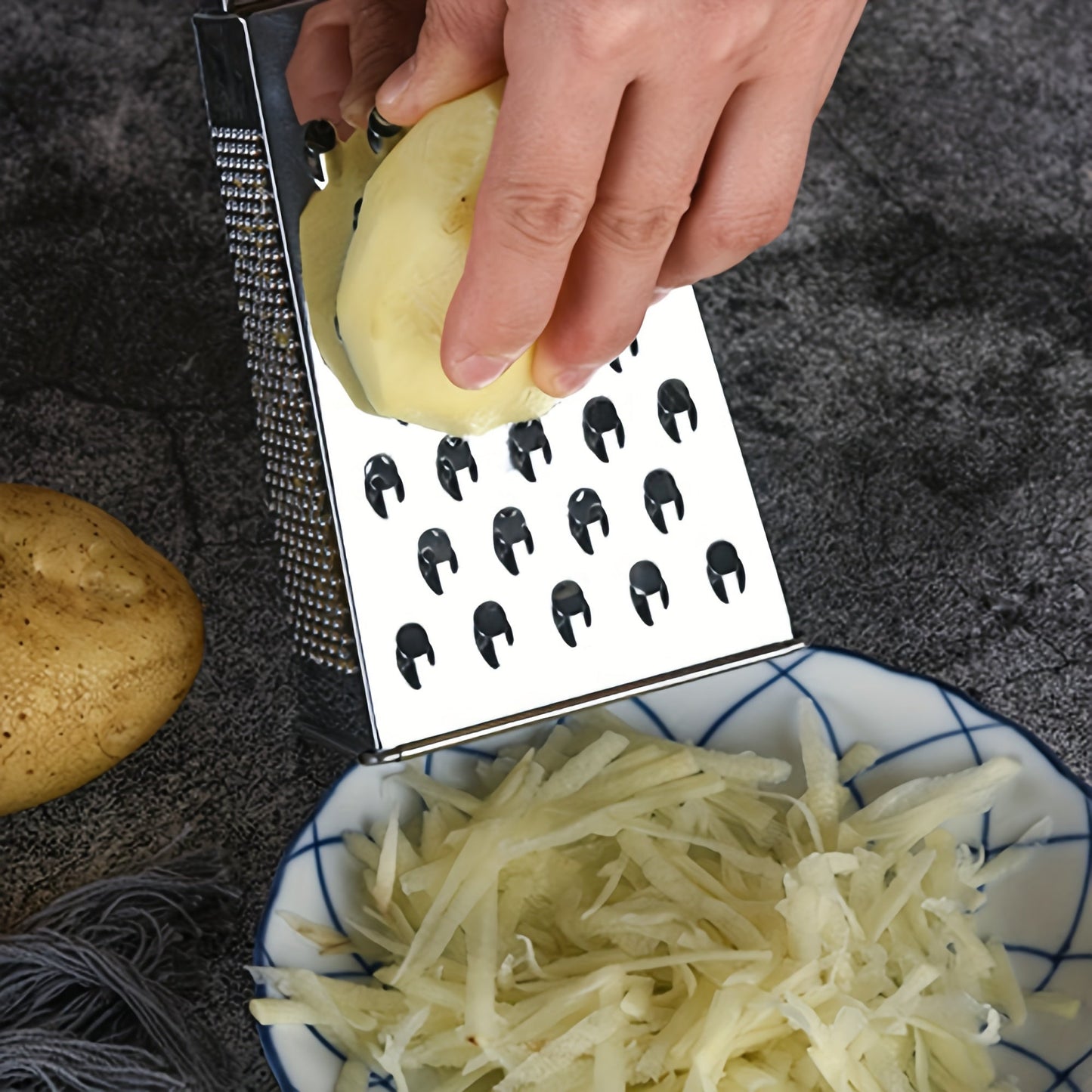 High-quality Stainless Steel Box Grater for Long-lasting Use - Ideal for Shredding Vegetables, Cheese, and More in a Safe and Efficient Manner - Perfect for Home and Professional Kitchens.