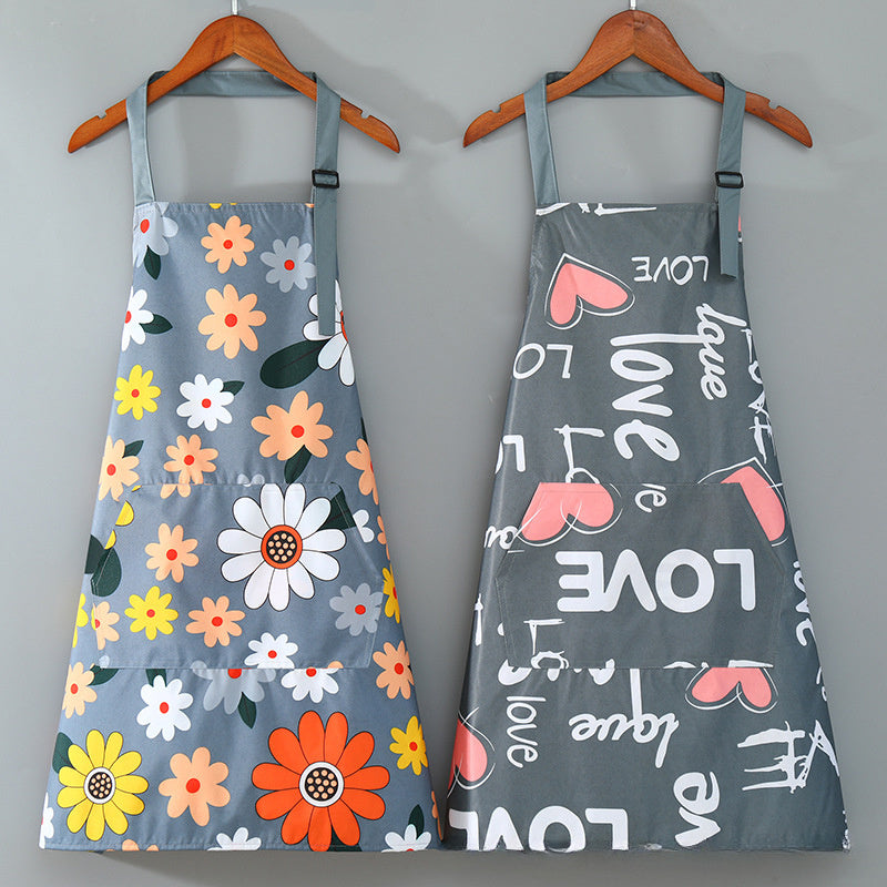 Floral Print Waterproof & Oil-Resistant Apron with Large Pocket - Adjustable, Easy to Clean for Kitchen and Garden Use - 1 Piece