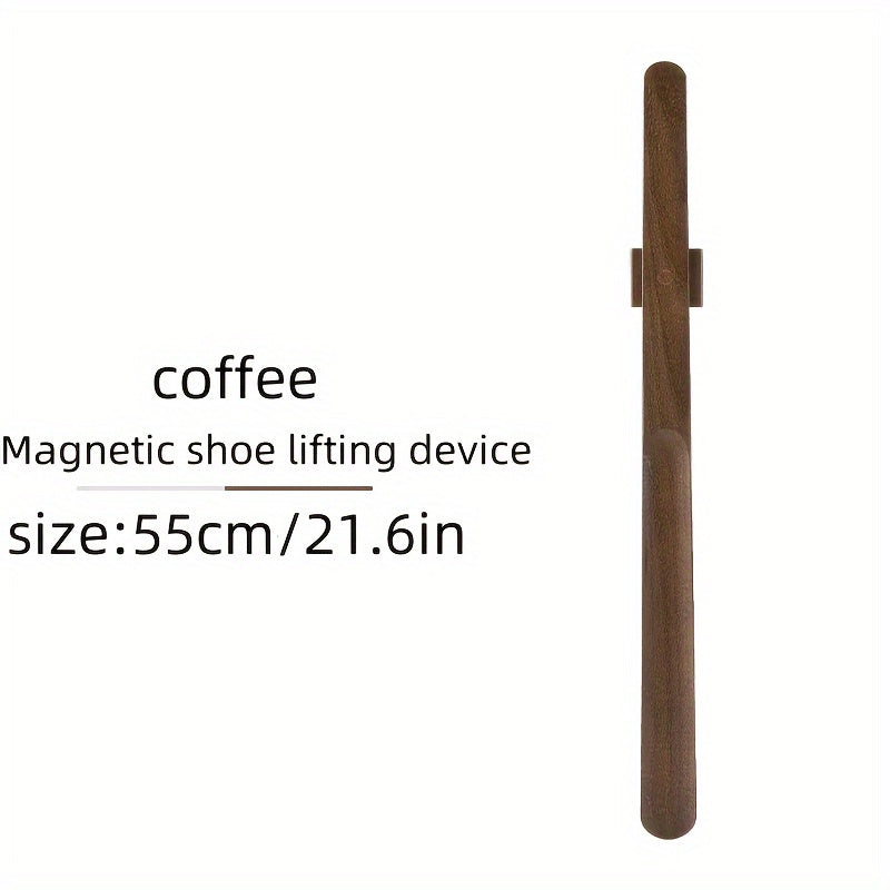 Wooden long handle shoe horn with magnet, eliminates need to bend down, ideal for pregnant women and seniors.