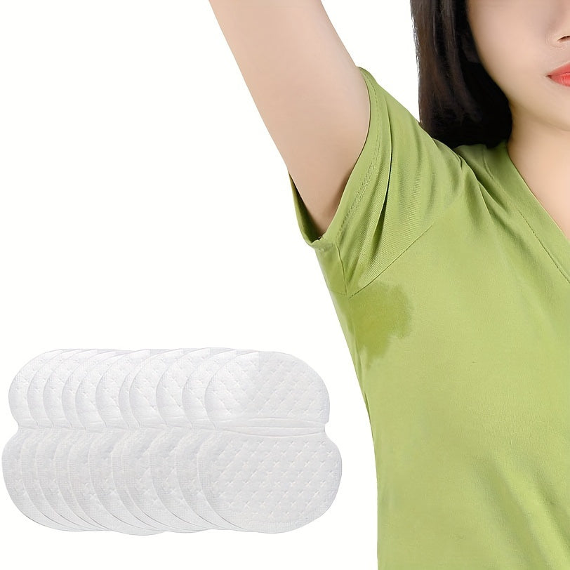 Absorbent pads for underarms and collar for sweat and odor control, available in packs of 50 or 100.