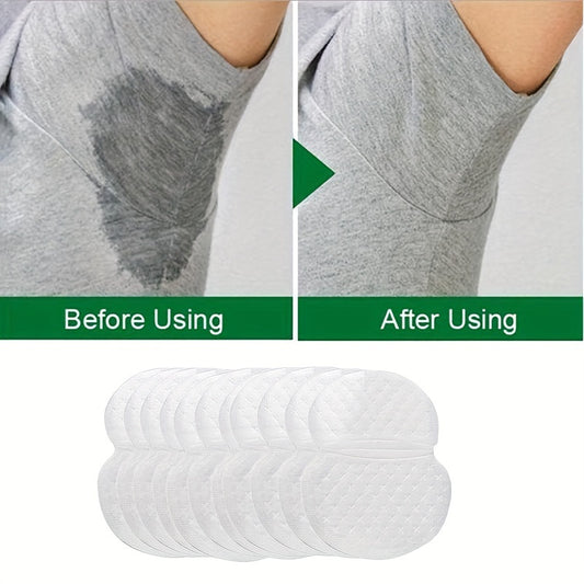 Absorbent pads for underarms and collar for sweat and odor control, available in packs of 50 or 100.