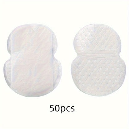 Absorbent pads for underarms and collar for sweat and odor control, available in packs of 50 or 100.