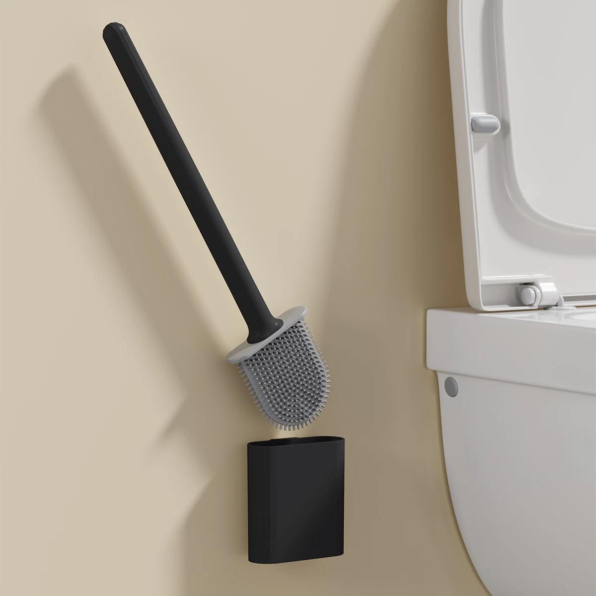 Silicone Toilet Brush with Long Handle for Easy Cleaning - Quick-Drying Bathroom Accessory with Flexibility