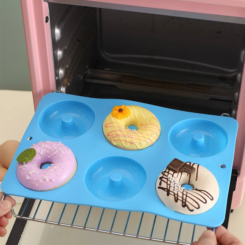 6-Cavity Round Donut Mold made of Food-Grade Silicone, Oven-Safe for Baking New Year's Treats