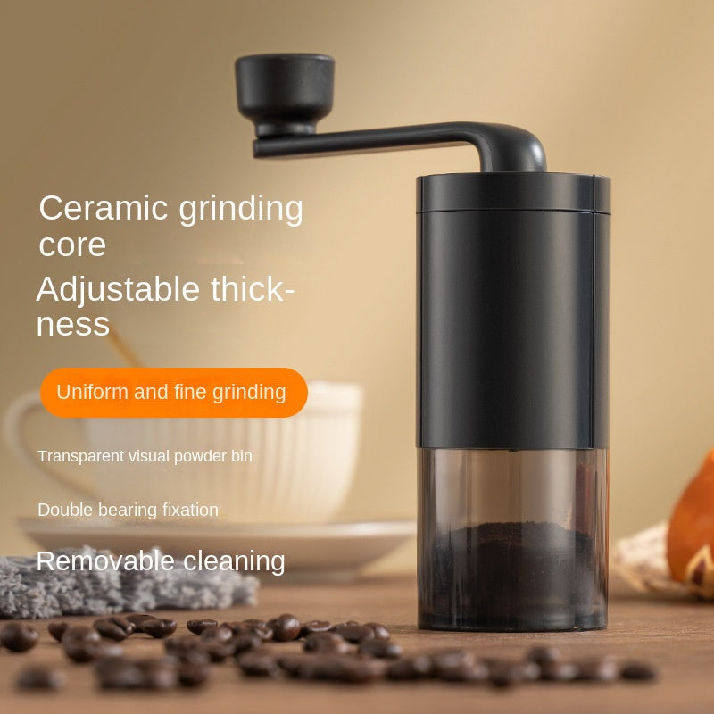 Experience the pure flavor of coffee with our sleek black 1pc Adjustable Ceramic Core Hand Coffee Grinder. This manual and portable grinder features double-bearing fixation for a uniform fine grind. The easy clean design makes it perfect for home use or