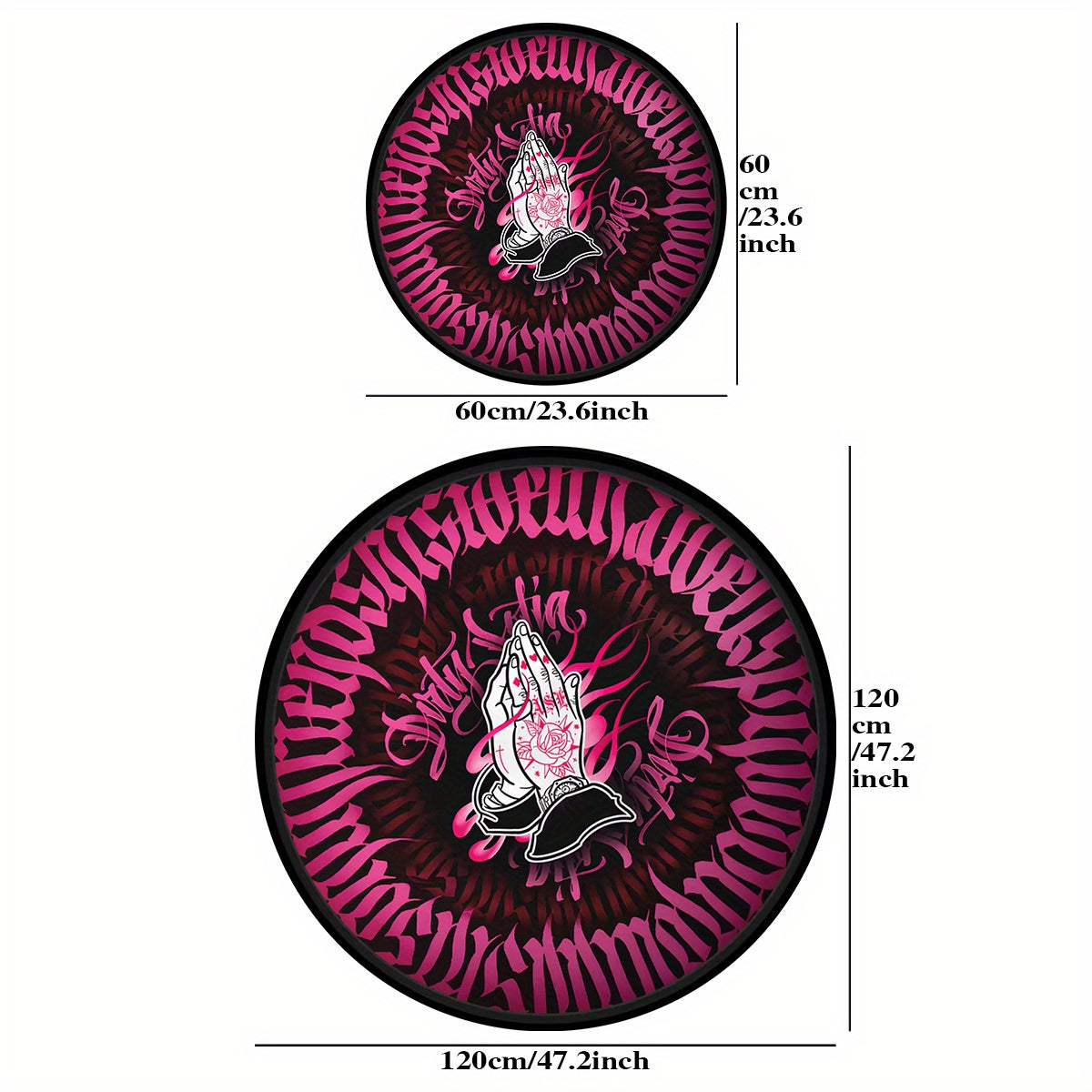 Upgrade your living space with the Plush Crystal Velvet Round Mat featuring a stylish Praying Hands design. This trendy hip-hop pink floor mat is 6mm thick and weighs 1000g/sqm, providing comfort and durability. The non-slip backing ensures safety in