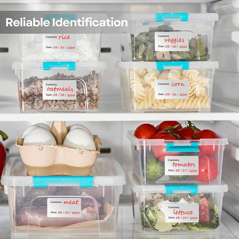 Set of 100 Waterproof Freezer Labels (5.99x3.0 cm) - White, Removable Sticky Notes to Keep Your Kitchen Organized. Great for Food Containers, Jars & Pantry. Ideal for Meal Prep & Storage, made of Non-Contact Paper Material