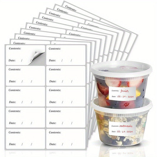 Set of 100 Waterproof Freezer Labels (5.99x3.0 cm) - White, Removable Sticky Notes to Keep Your Kitchen Organized. Great for Food Containers, Jars & Pantry. Ideal for Meal Prep & Storage, made of Non-Contact Paper Material