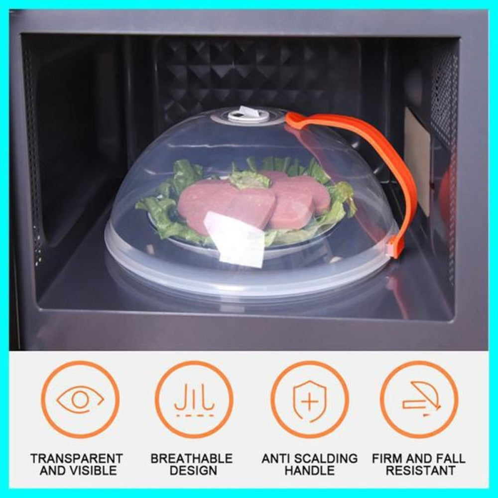 Protect your microwave with this durable plastic splash cover. It is high-temperature resistant, dustproof, and oil-proof, ensuring safe heating of vegetables and more. This food-grade transparent lid provides heating insulation for hot vegetables.