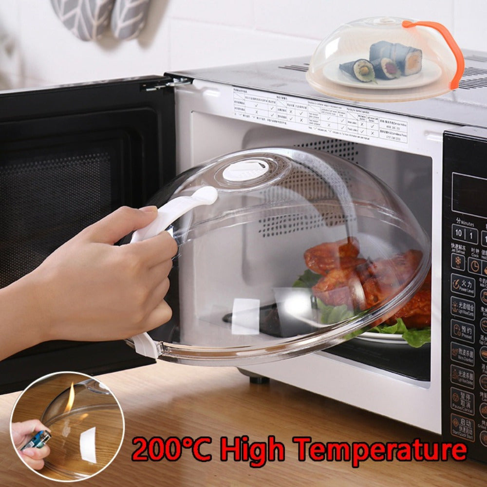 Protect your microwave with this durable plastic splash cover. It is high-temperature resistant, dustproof, and oil-proof, ensuring safe heating of vegetables and more. This food-grade transparent lid provides heating insulation for hot vegetables.