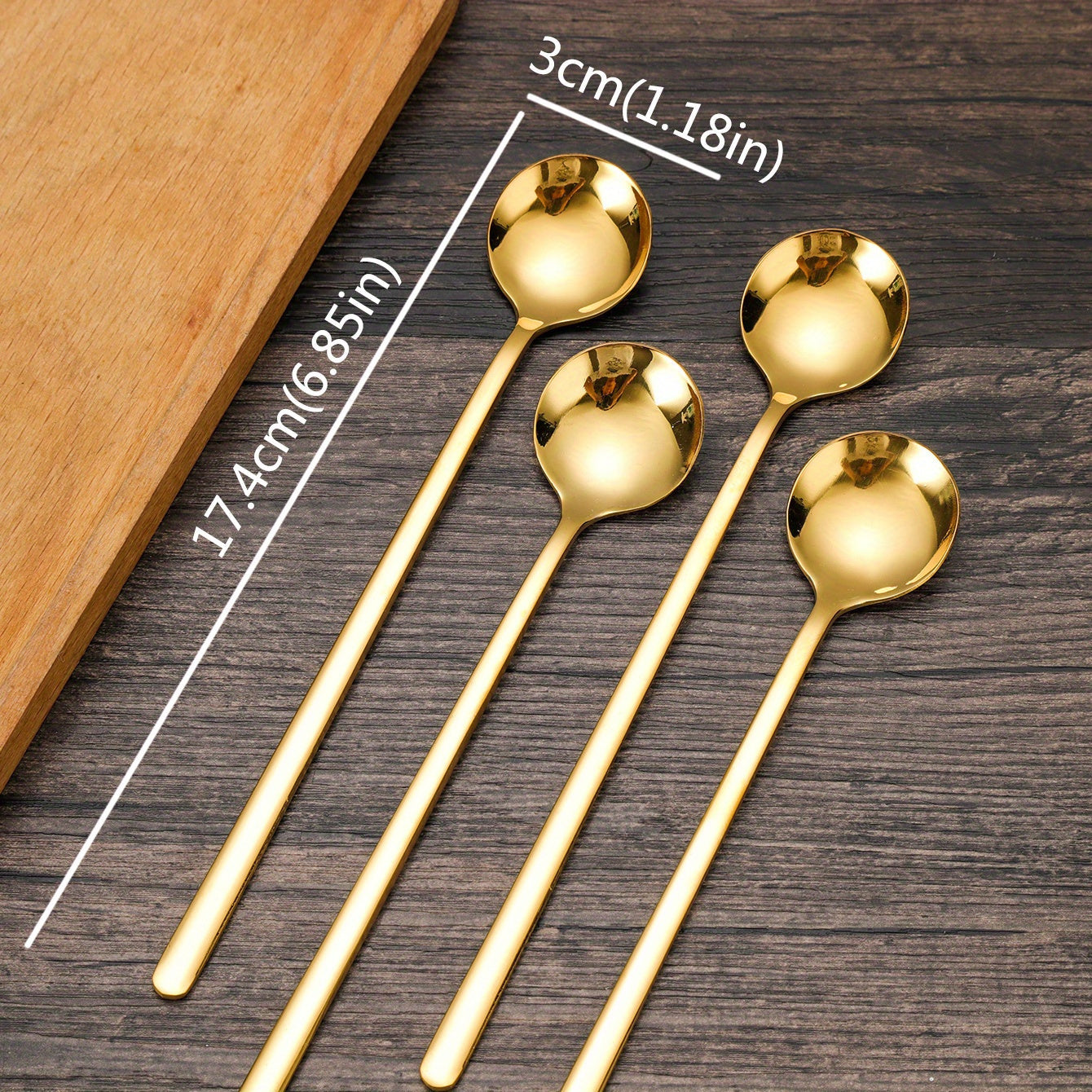 Set of 4 high-quality stainless steel beverage spoons with an elegant design and durable construction. Features a long handle for effortless stirring, making them ideal for use with espresso, tea, and iced drinks.