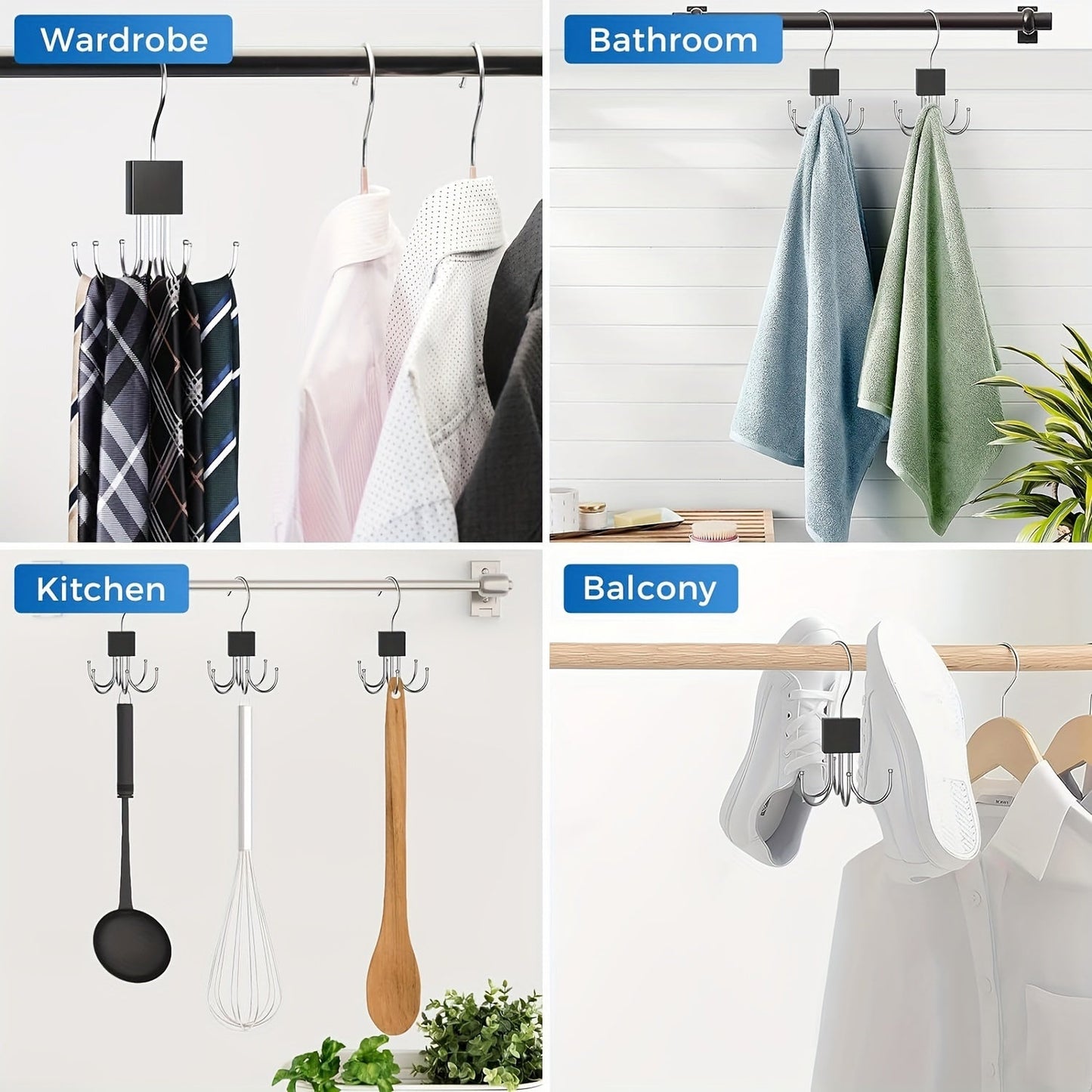 Multi-Claw Bag Storage Hanger Hook, Set of 2 - Metal Storage Rack for Scarves, Belts, and More - Ideal for Bedroom, Closet, Wardrobe, Home, or Dorm Room Organization