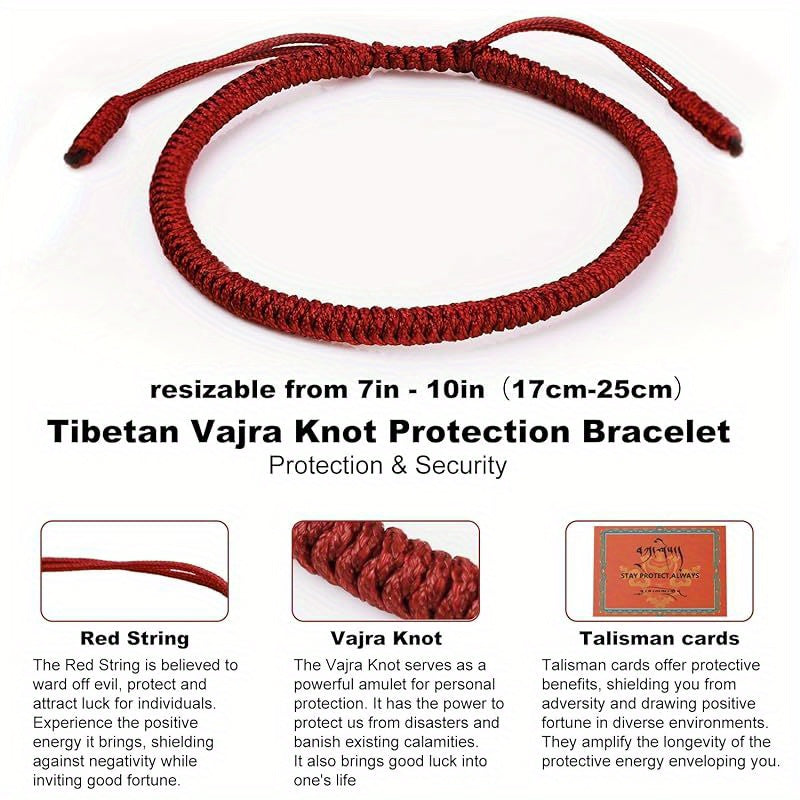 Experience spiritual protection with our handmade Tibetan Monks Dorje Knot Bracelet, featuring a powerful talisman on an adjustable red string. Perfect for both men and women, this jewelry piece promotes spiritual empowerment and makes an ideal gift for