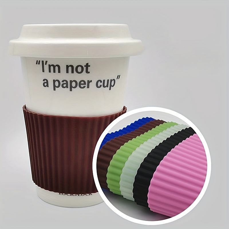 Silicone Coffee Cup Sleeve featuring Non-Slip, Heat Insulation, and Reusable Design in Random Color - suitable for Most Coffee and Tea Cups. Provides Stylish and Comfortable Grip.