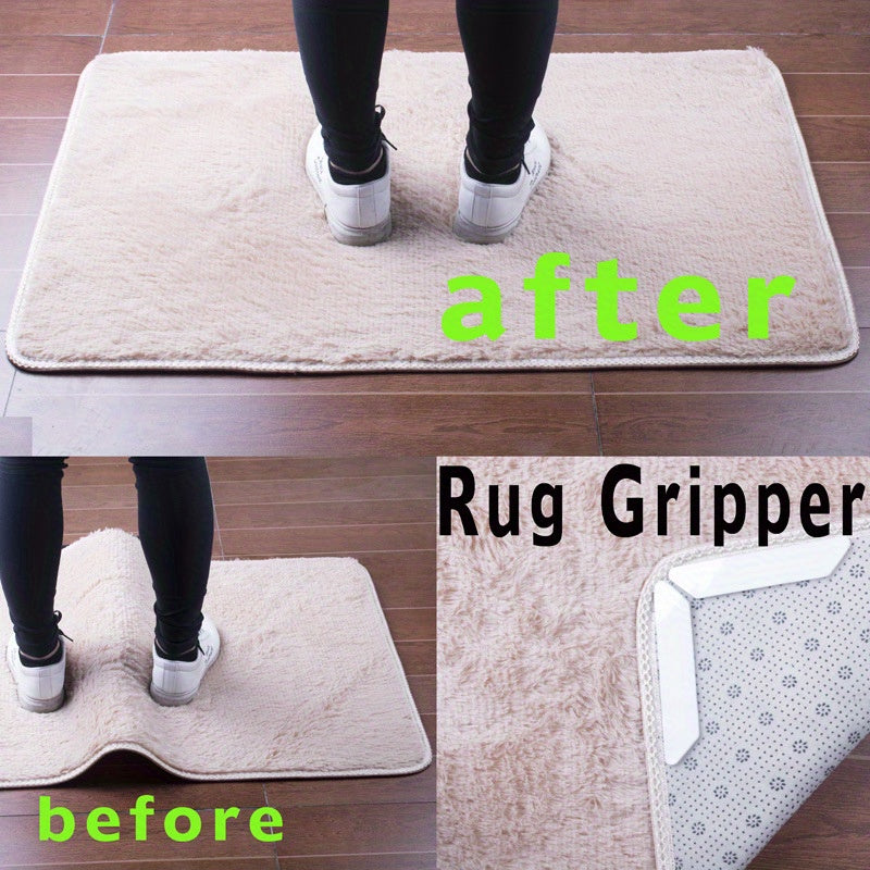 Prevent rugs from slipping and sliding with our GripMax Non-Slip Rug Grippers! This pack includes 16 pieces, perfect for securing the edges of your carpets in the living room, bedroom, bathroom, or any indoor space. Made of durable black plastic, these