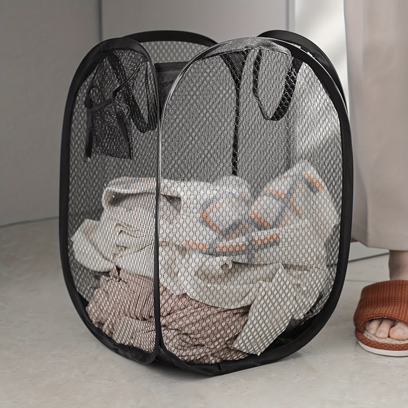 Portable Mesh Laundry Basket - 1 Piece, Foldable Storage for Dirty Clothes, with Handles for Easy Carrying. Perfect for Bedrooms, College Dorms, or Traveling.