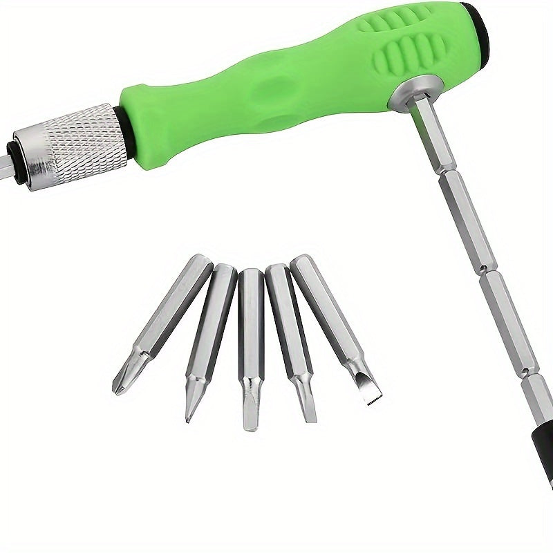 Precision screwdriver set with 32 tools for repairing mobile phones and laptops, includes mini magnetic drill.