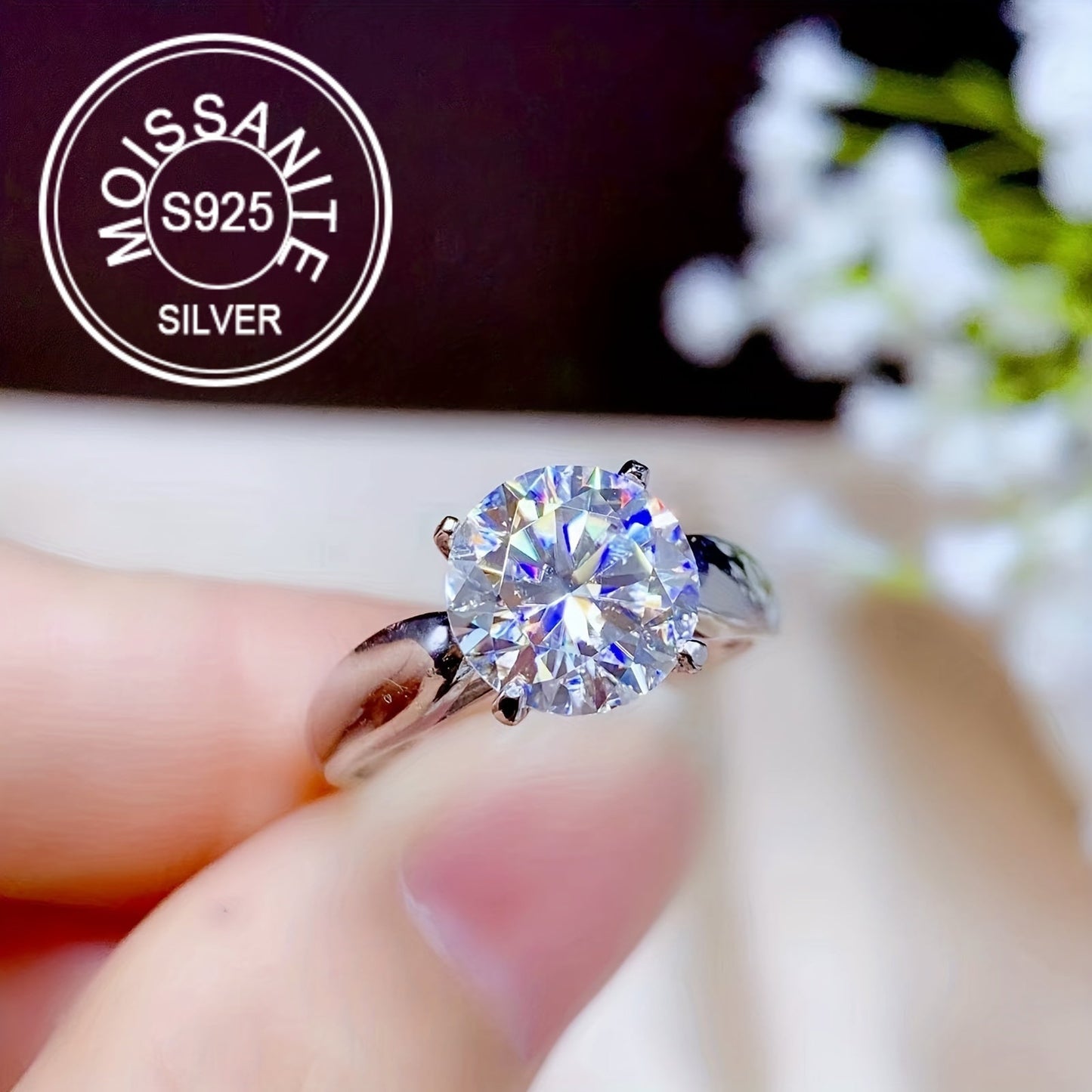 925 Sterling Silver Moissanite Adjustable Ring with 1, 2, or 3 Carat stone. Featuring a simple, elegant design with a touch of luxury. Perfect for Valentine's Day, Mother's Day, or as a daily wear accessory. Ideal for vacation, parties, weddings, or