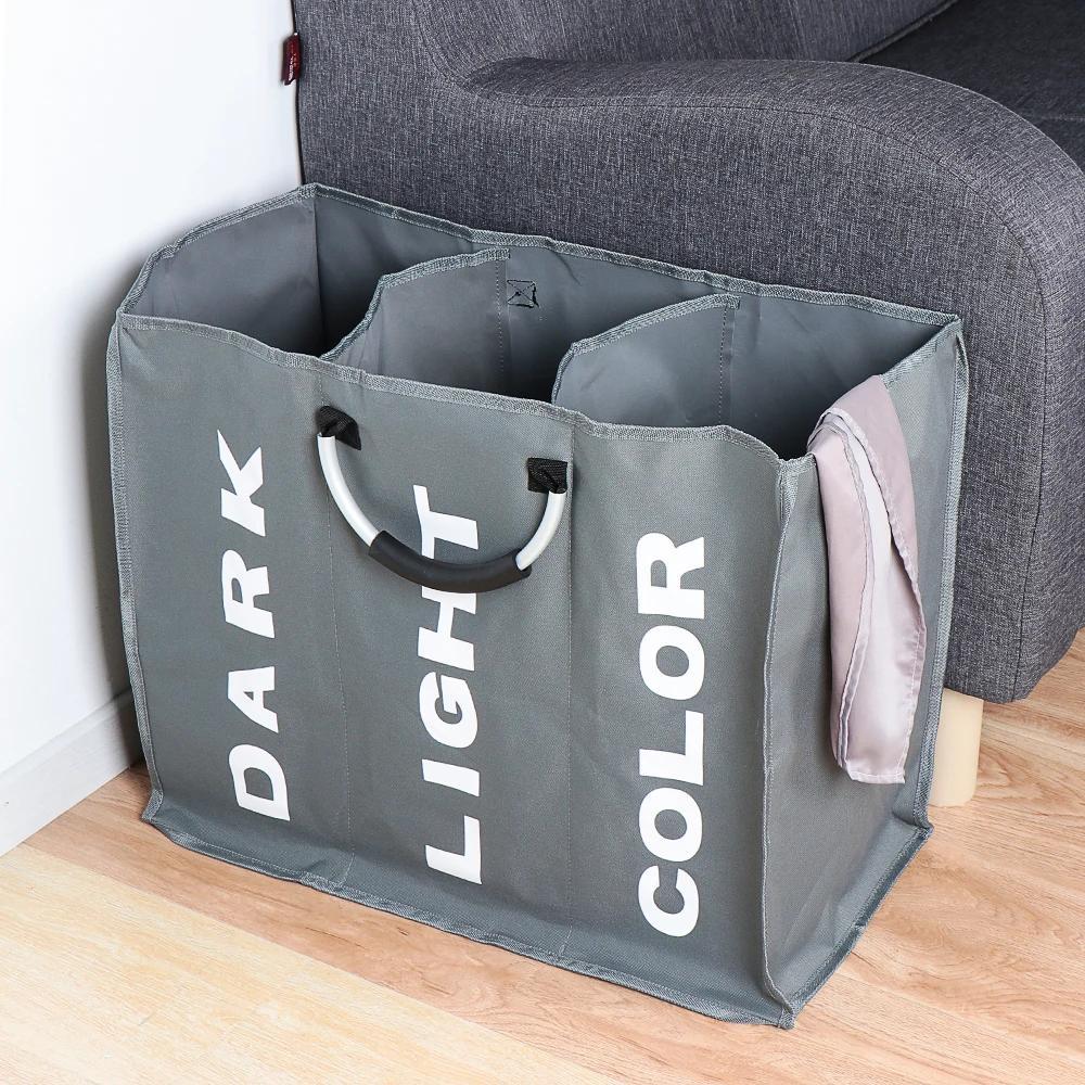 3-Section Foldable Laundry Hamper with Aluminum Handles - Durable Oxford Cloth, Space-Saving Design for Easy Storage - Ideal for Dirty Clothes, Laundry Organization