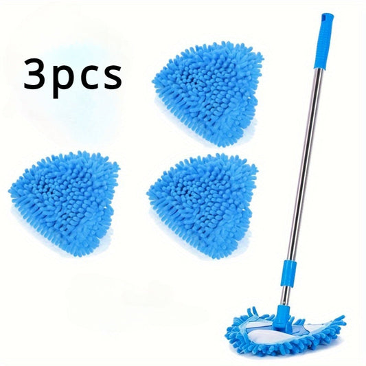 Set of 3 Chiffon Triangle Mop Replacement Pads for Dust Removal, Washable and Highly Absorbent. Suitable for Wet and Dry Cleaning, with Easy-Clean and Durable Mop Heads.