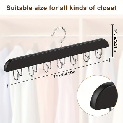 The wooden belt hanger has multiple hooks and can be used for ties, scarves, and more. It is a convenient closet organizer for home and dorm rooms.